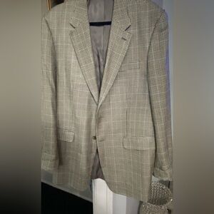CHAPS Men's 100% Silk Olive Houndstooth Two-Button Blazer Sport Coat Jacket 42L